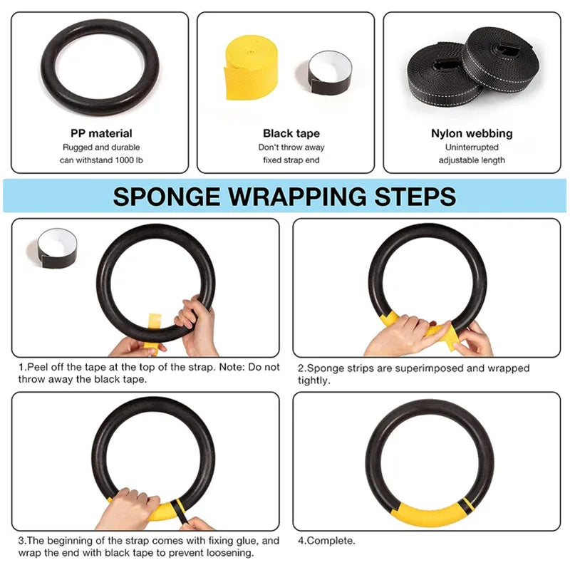 Gymnastic Rings with 1.2 m Adjustable Straps
